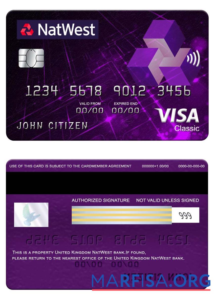 Blank United Kingdom NatWest bank visa classic card example